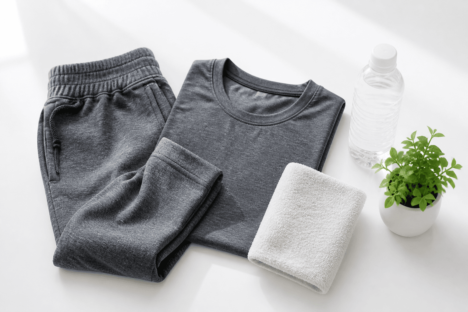 動きやすい服装と飲み物のイメージ